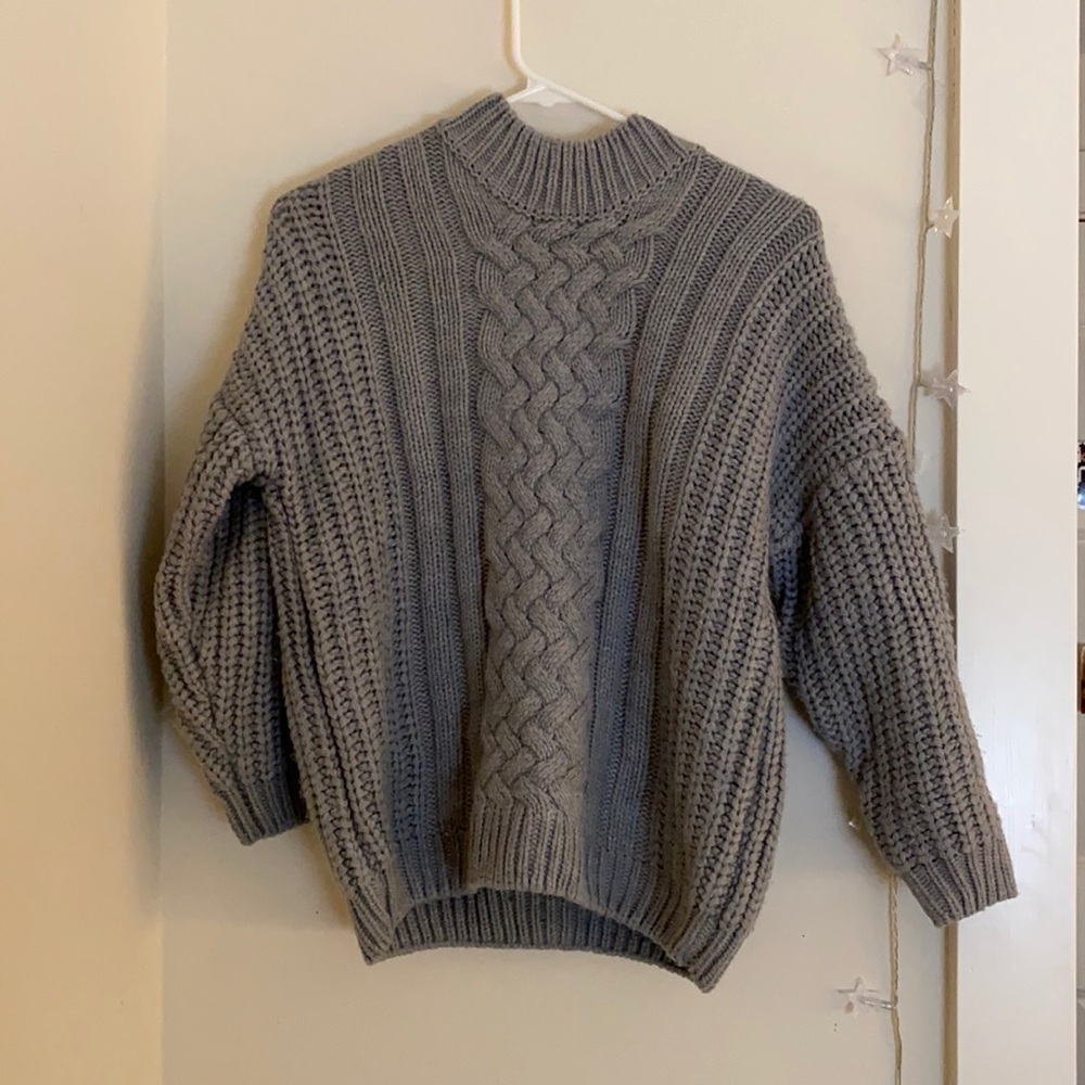 Grey cable sweater